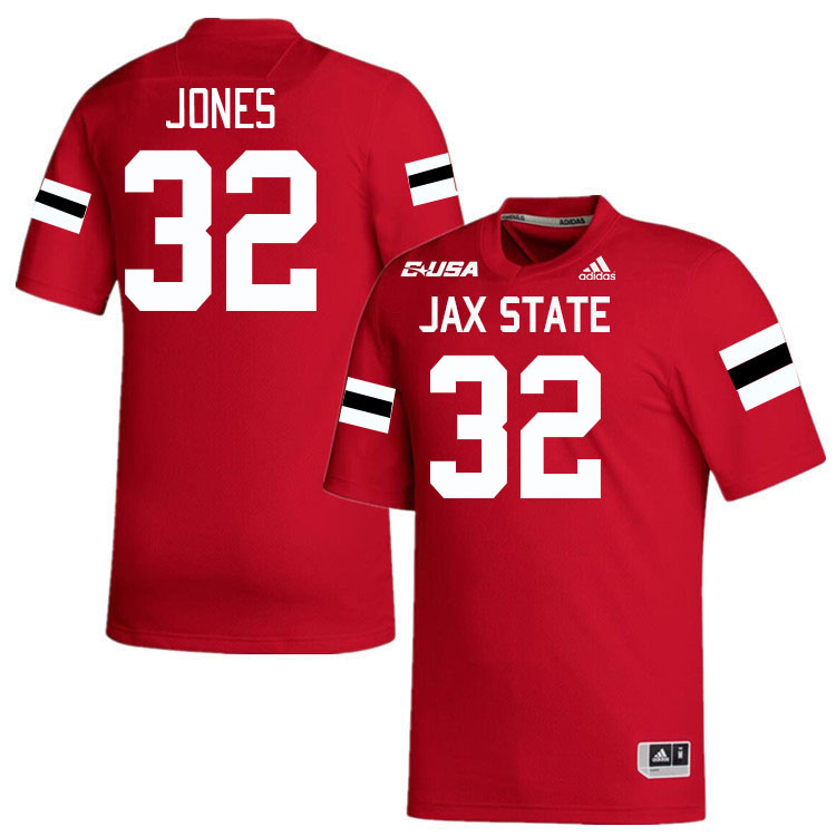 #32 Santonio Jones Jacksonville State Gamecocks College Football Jerseys Stitched-Red